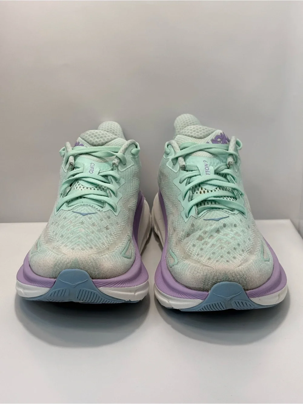 Hoka Clifton 9 Women's Size 10B Running Shoes Mint Green/Purple/White Sneakers